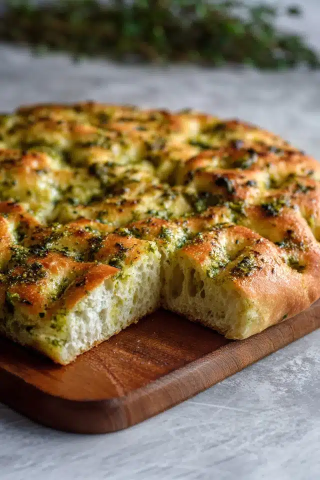 Easy Homemade Focaccia with Pesto: No-Knead Italian Bread Recipe 10 0 0 640 N 57