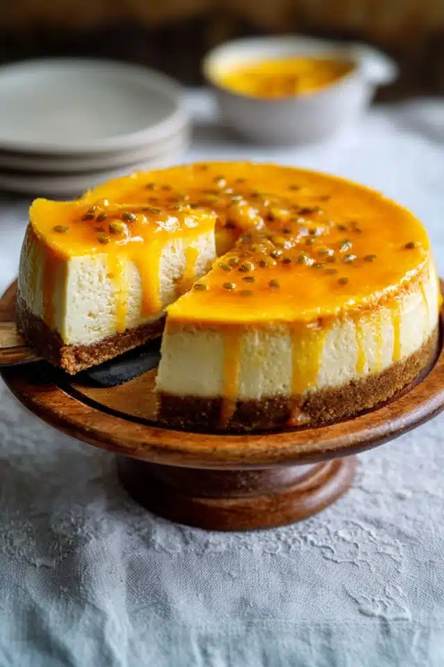 Passion Fruit & Mango Cheesecake with Gingersnap Crust 10 0 2 640 N 42