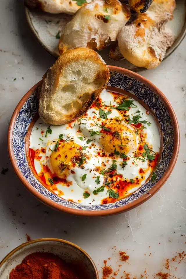 Turkish Eggs with Creamy Yogurt & Butter Sauce 13 44 44