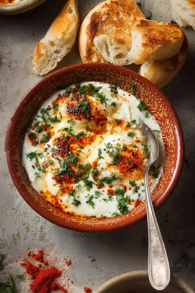 Turkish Eggs with Creamy Yogurt & Butter Sauce 8 55 44