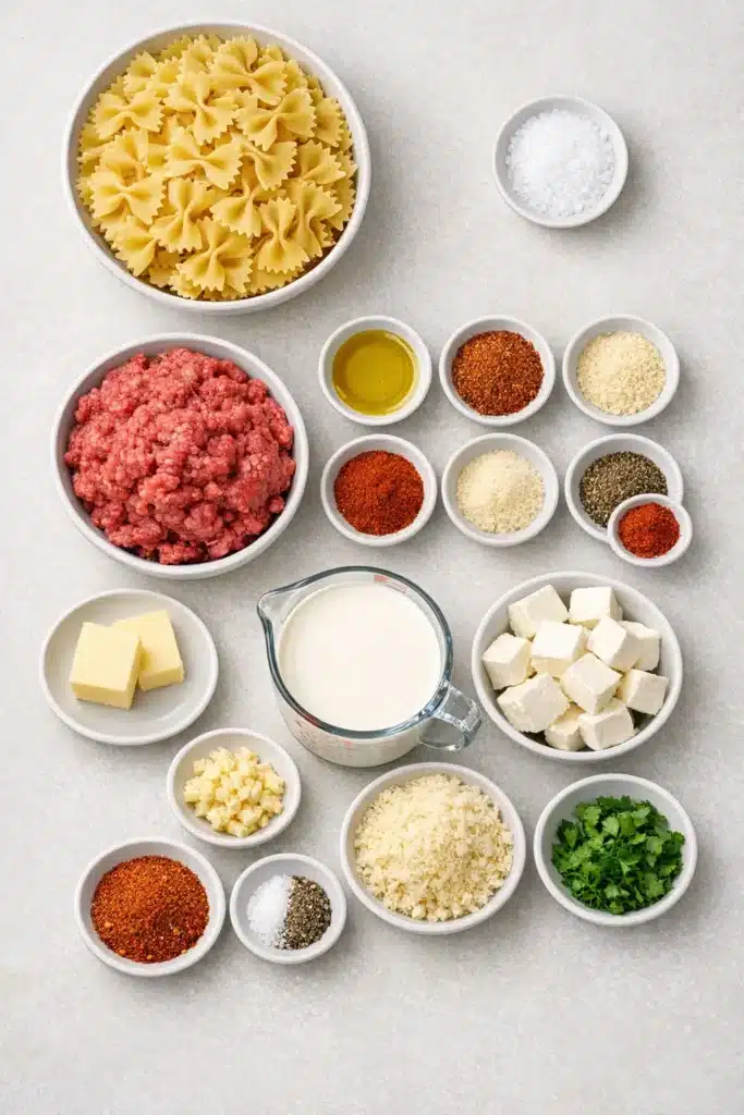 Cajun Cream Cheese Alfredo Bowties with Spiced Ground Beef 10 66 22