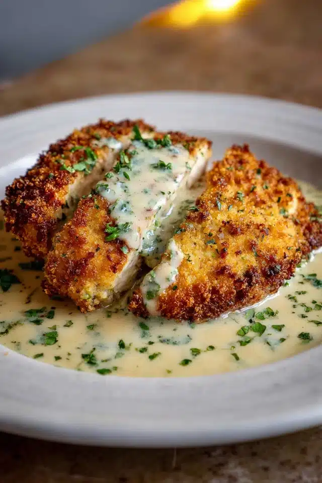 Parmesan Crusted Chicken with Creamy Garlic Sauce 13 44 1