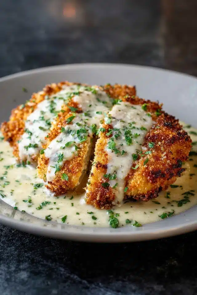 Parmesan Crusted Chicken with Creamy Garlic Sauce 8 55 1